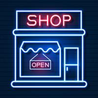 Shop Now Neon Sign. Ready For Your Design, Greeting Card, Banner. Vector