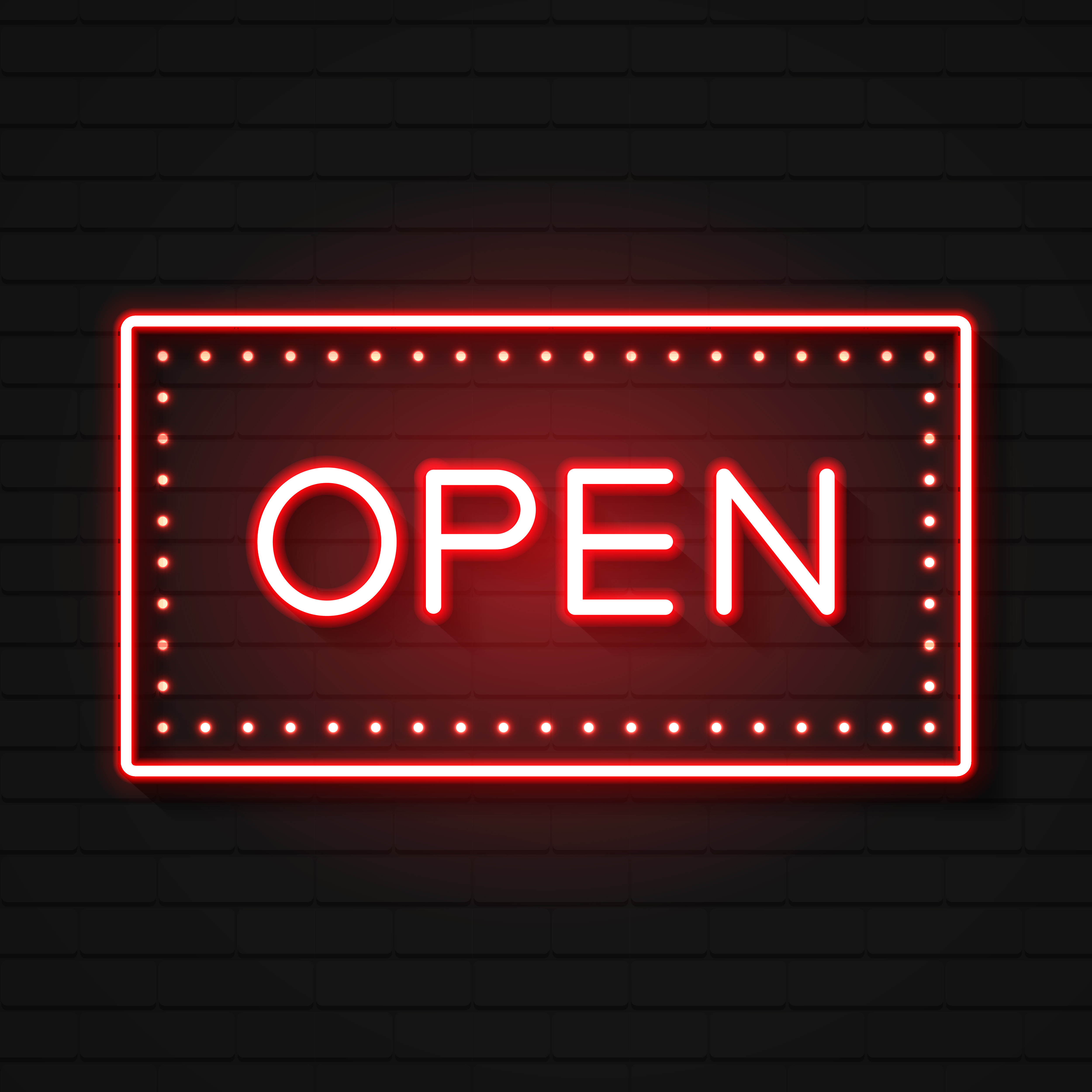 Open Neon Sign Ready For Your Design Greeting Card Banner