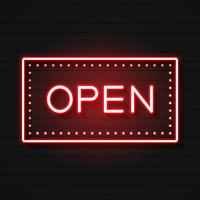 Open Neon Sign. Ready For Your Design, Greeting Card, Banner. Vector