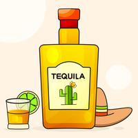 Mexican Background With A Fancy Bottle Of Tequila. Fancy Tequila Name Added. Template For Greeting Card, Invitation Or Poster. Vector