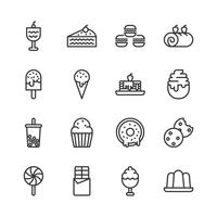 Conjunto de iconos de postre. Ilustración de vector