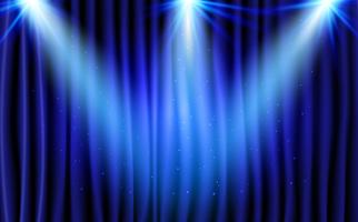 Blue Curtain Theater Scene Stage Background. Abstract Backdrop with Luxury Silk Velvet and studio lights for awards ceremony. spotlights illuminate.  vector