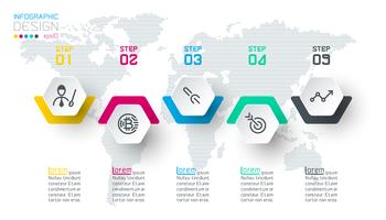 Hexágono de negocios etiquetas barra de grupos de infografía forma. vector