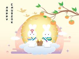 Chuseok banner design.persimmon tree sobre fondo de vista de luna llena. vector