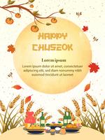 Chuseok banner design.persimmon tree on full moon view background. vector