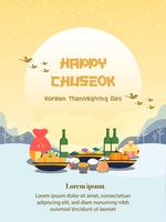 Chuseok banner design.persimmon tree sobre fondo de vista de luna llena. vector