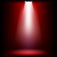 Studio lights for awards ceremony with red light. spotlights illuminate shines on the stage. Vector illustration.