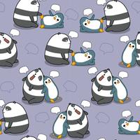 Seamless panda and penguin are talking pattern. vector