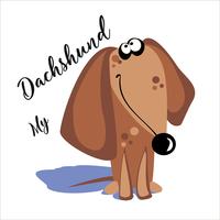 My Dachshund. Lettering. A cartoon dog. Funny, funny. Vector illustration.