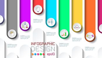 Siete etiquetas con infografías de iconos de negocios. vector