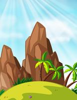 Scene with mountains and coconut trees vector