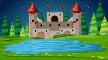 Castle scene at night vector