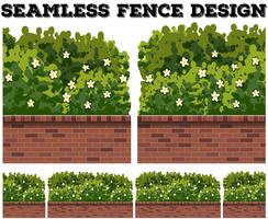 Seamless fence design with bush and flowers vector