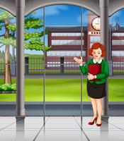 Woman standing inside of school vector