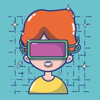 Chico con tecnología de gafas 3d a realidad virtual. vector