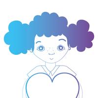 Línea avatar niña con peinado y diseño de corazón. vector