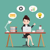 Productivity concept.Business woman working at the desk.Vector illustration. vector