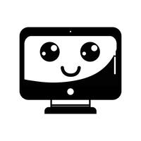 contour kawaii cute happy screen monitor vector