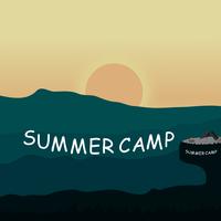 Silhouette of summer camping landscape in mountain design on vector background