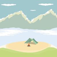 Summer camping in winter in mountain design on vector background