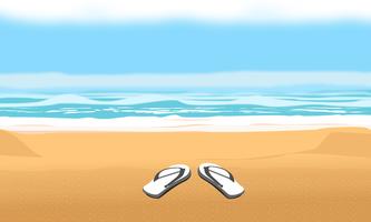 Fondo para la playa de verano y vacaciones. Sandalias en la arena ilustración vectorial de diseño vector