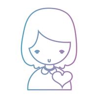 line girl with hairstyle and heart design vector