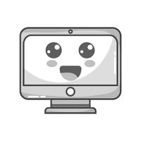 monitor de pantalla feliz lindo kawaii en escala de grises vector