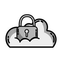 grayscale cloud data with padlock to sercurity information vector