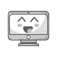 grayscale kawaii cute happy screen monitor vector