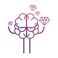 line brain kawaii with dimonds icon vector