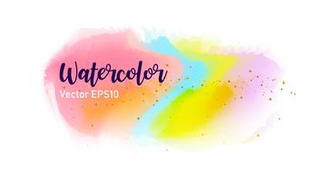 The color splashing in the paper. Watercolor brush strokes with gold glitter isolated on white. Creative illustration. Artistic color palette. Fashion background.  vector