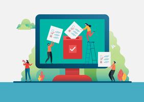 Election . People putting voting paper in the ballot box. Online voting. Flat vector illustration 