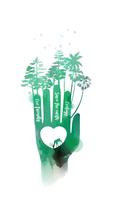 Double exposure illustration. Human hands holding environment symbol with watercolor. Concept illustration for environment care or help project. Digital art painting. Vector illustration.
