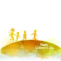 Watercolor of happy kids runing together . Happy children's day.  vector