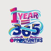 Cita inspiradora y motivadora. 1 año con 365 oportunidades. vector