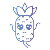 línea kawaii linda en el amor piña fruta vector