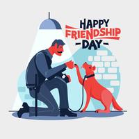 Happy Friendship Day. Police officer sits down with his partner dog police