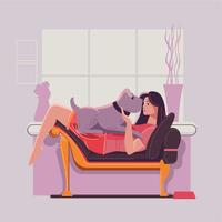 Girl and Big Kind Dog on Sofa vector