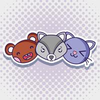 kawaii cute animal faces expression vector