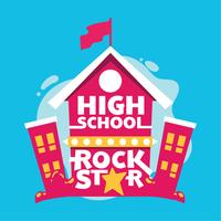 High School Rock Star Phrase, High School Building, Back to School Illustration vector