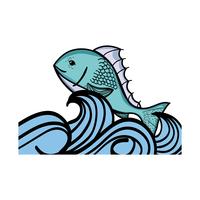 fish animal in the sea with waves design vector