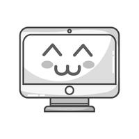 grayscale kawaii cute happy screen monitor vector