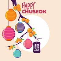 Feliz día de Chuseok o Festival de mediados de otoño. Ejemplo coreano del vector del festival de la cosecha del día de fiesta. Palabras en coreano que significan buen momento para Chuseok