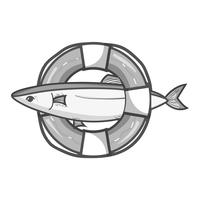 grayscale fish with life buoy object design vector