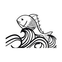 line fish animal in the sea with waves design vector