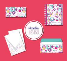 Memphis notebooks and envelopes mock up vector