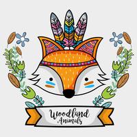 fox tribal animal with feathers design vector