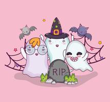 Cute ghosts halloween cartoons vector