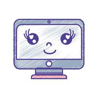 kawaii cute happy screen monitor vector