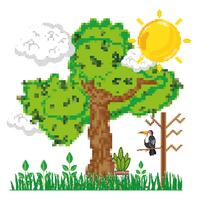 Pixelated forest scenery vector